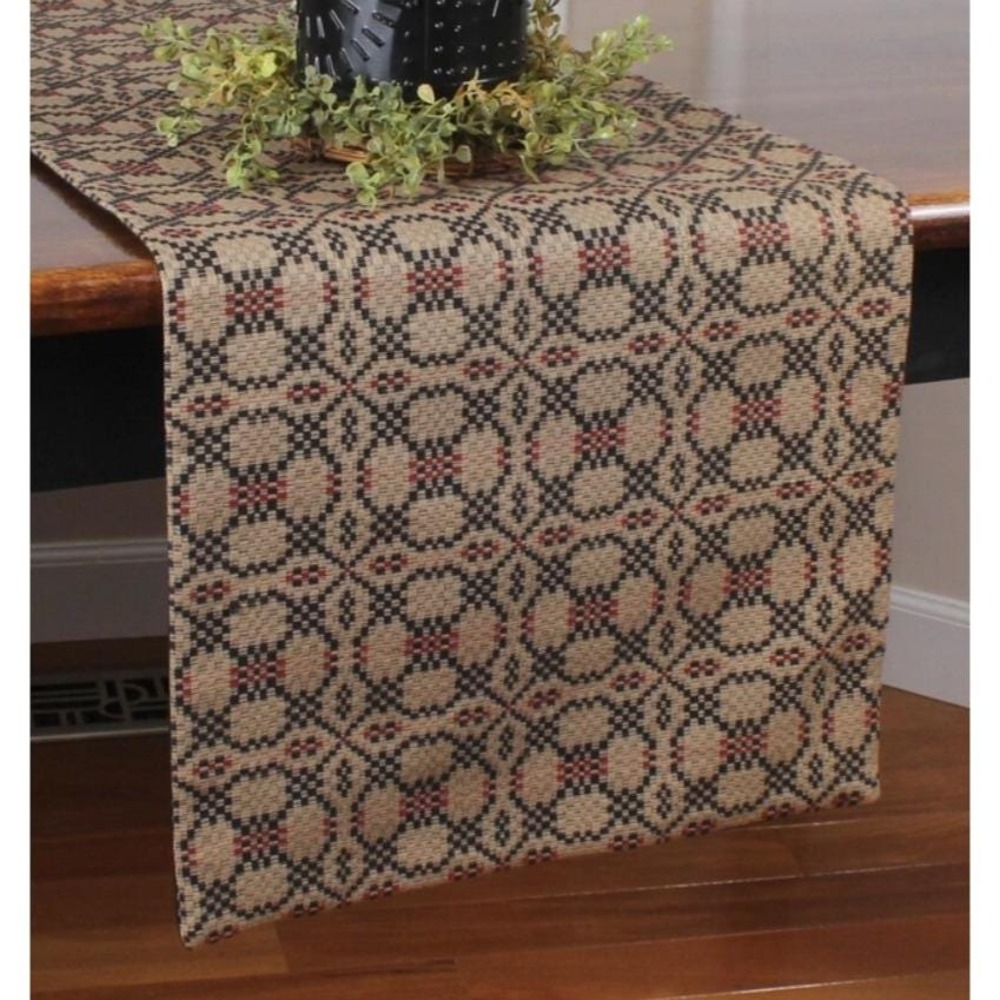 Primitive Colonial Farmhouse Kendall Jacquard Black Table Runner 14" x 36"‎ NEW